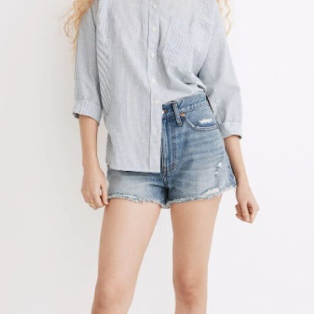 Madewell Relaxed Denim Shorts in Renfield Wash: Destructed Edition Sz 32